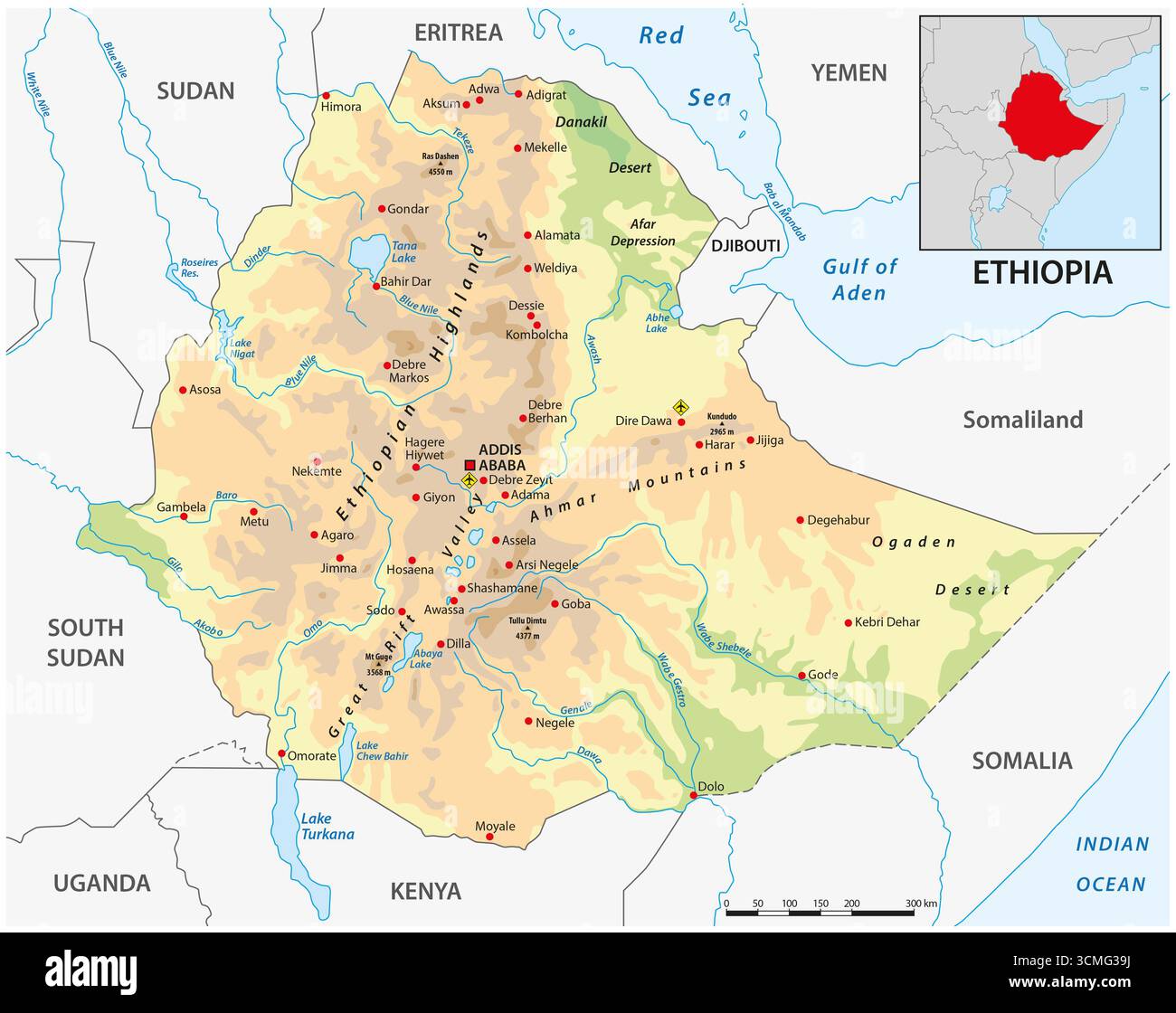 mappa dello stato dell'Africa orientale dell'Etiopia Foto Stock
