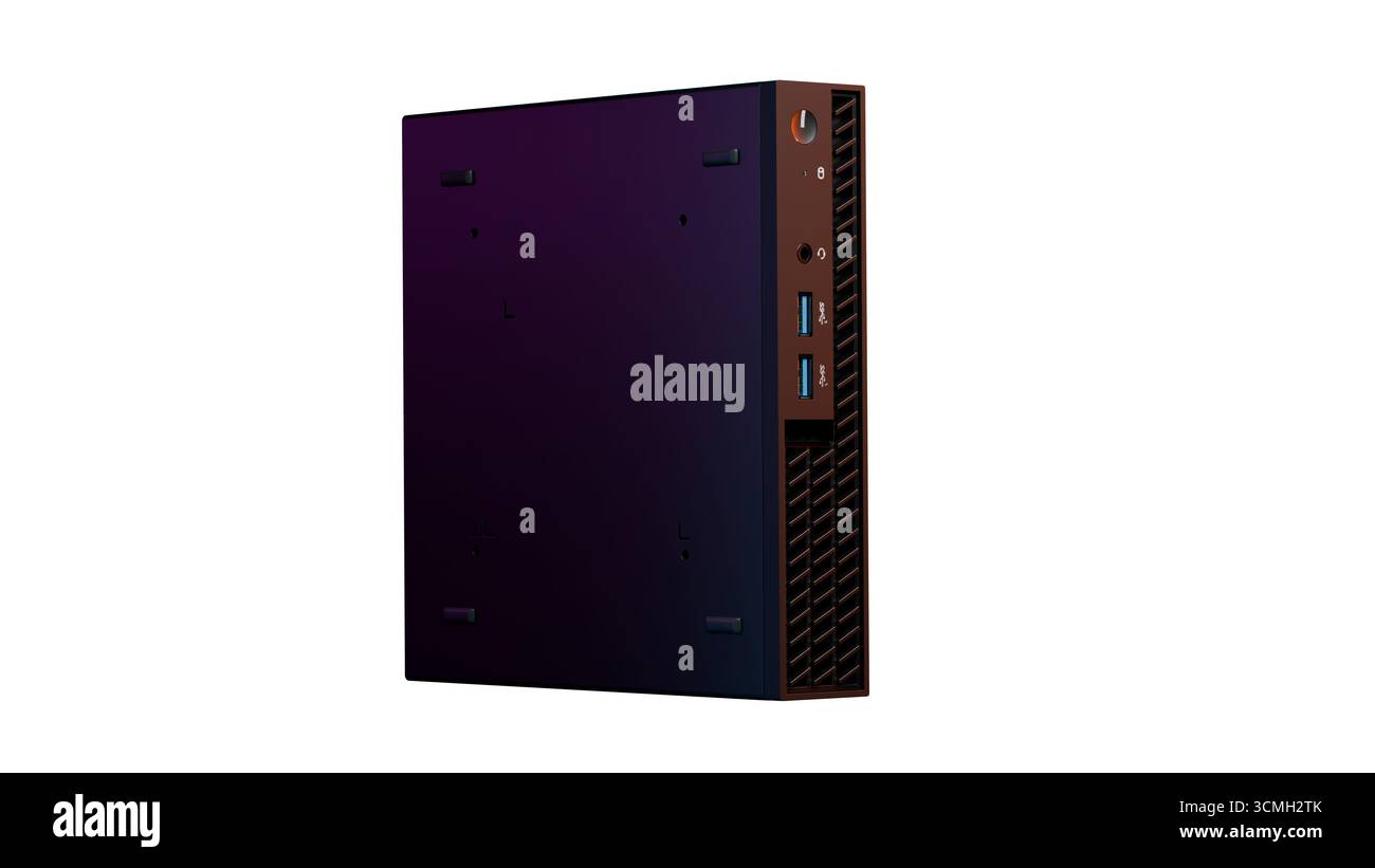 Rendering 3D di un singolo server tower futuristico con toni viola isolati su sfondo bianco. Un simbolo moderno di storage, infrastruttura IT e digi Foto Stock Rendering 3D di un singolo server tower futuristico con toni viola isolati su sfondo bianco. Un simbolo moderno di storage, infrastruttura IT e digi Foto Stock