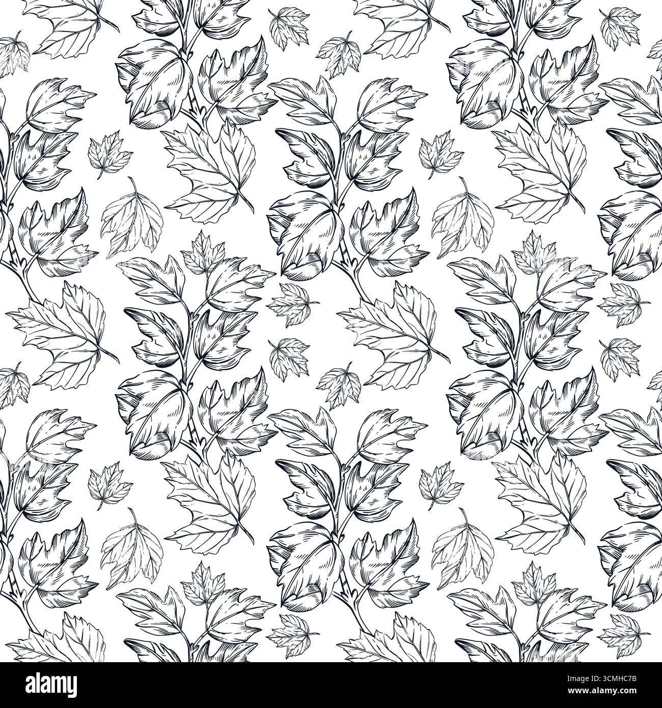 Pattern vettoriale senza cuciture da foglie e rami di viburnum. Tutti gli oggetti sono disegnati a mano con inchiostro. L'illustrazione è adatta per la stampa su carta Illustrazione Vettoriale