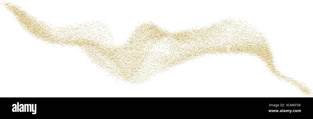 Coriandoli granulometria oro brillante per un evento festivo. Decorazioni natalizie a strisce di polvere liquida. Sfondo brillante vettoriale dorato astratto Illustrazione Vettoriale