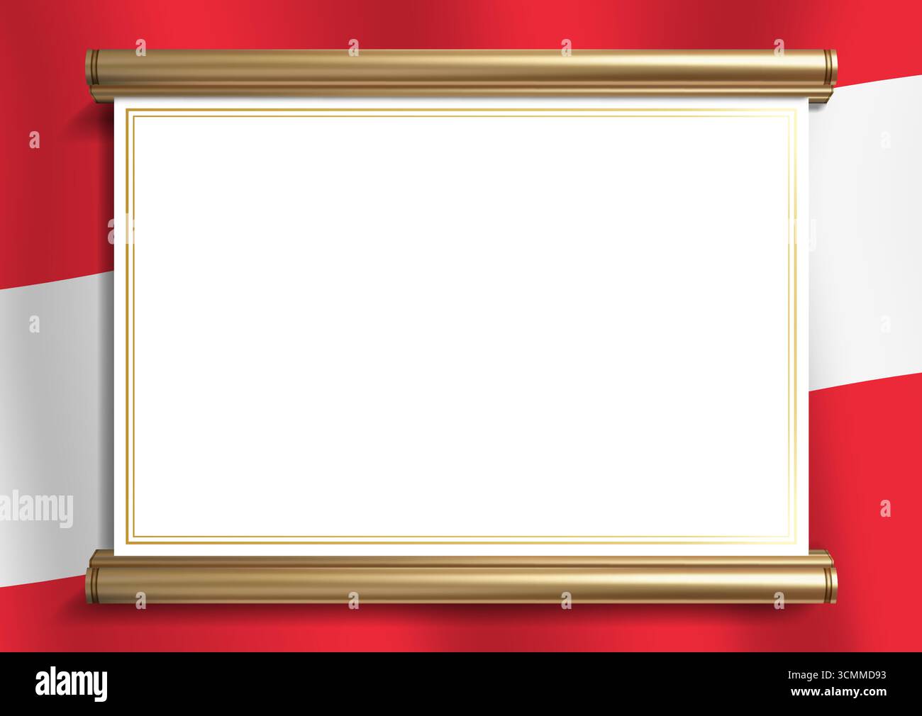 Elegante cornice portadocumenti con bandiera austriaca e un raffinato bordo dorato. Perfetto per certificati, diplomi e annunci ufficiali, orizzontalmente Illustrazione Vettoriale