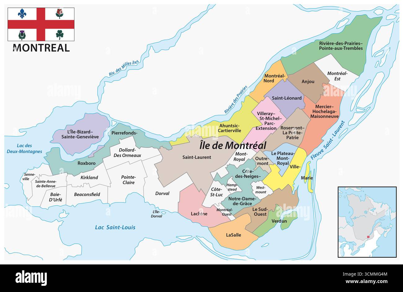 Mappa dei quartieri di Montreal, Quebec, Canada Foto Stock