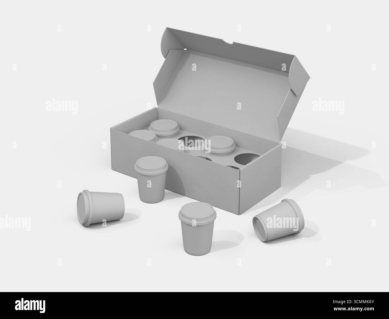 Cofanetto per capsule di caffè in bianco grigio su sfondo bianco con rendering 3D. Foto Stock