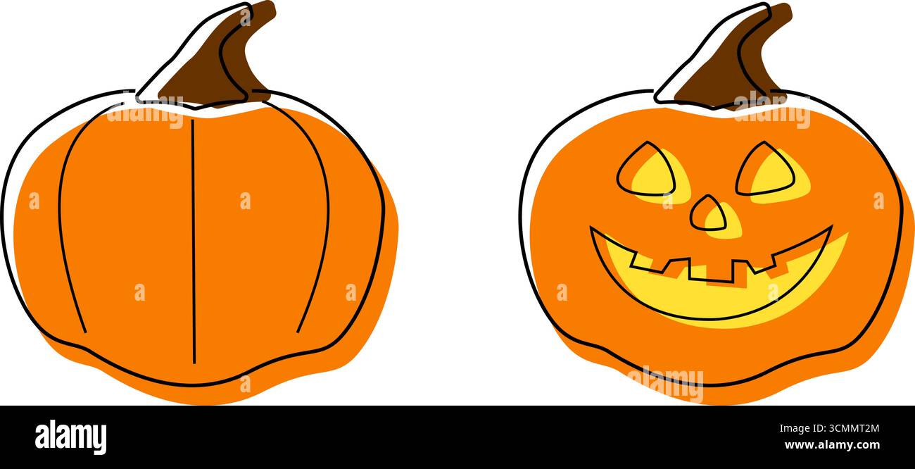 Zucche in stile cartoni animati. Illustrazione vettoriale con sfondo trasparente. Illustrazione Vettoriale