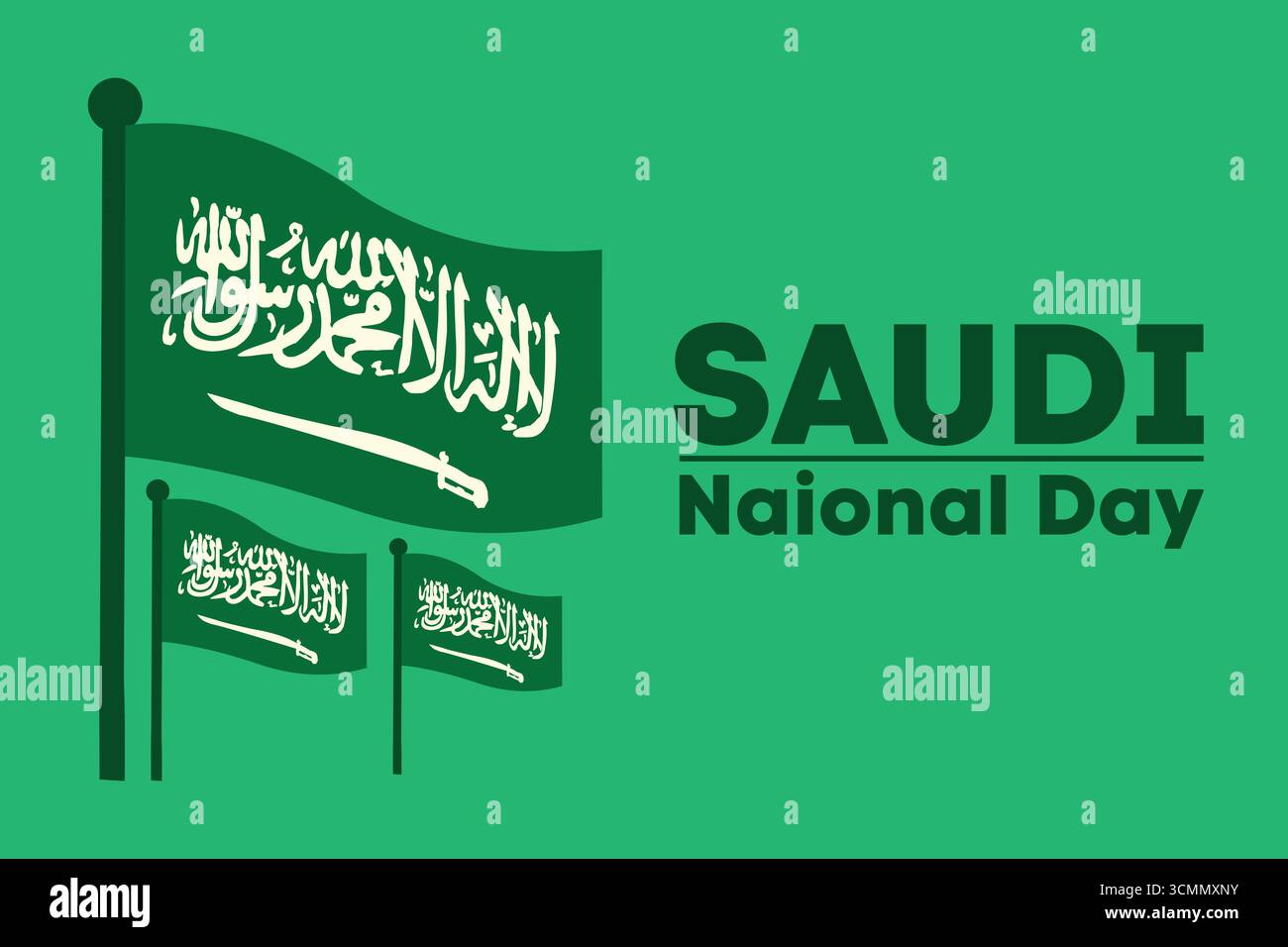 Illustrazione vettoriale della bandiera dell'Arabia Saudita con campo verde, calligrafia araba bianca e spada. Ideale per la giornata nazionale, la cultura e i progetti patriottici. Illustrazione Vettoriale