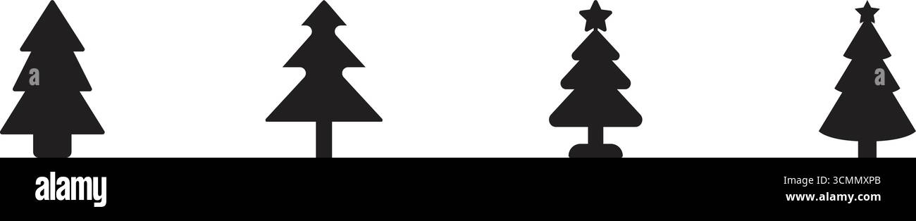 Illustrazione vettoriale degli alberi di silhouette e degli alberi di Natale, design degli alberi natalizi perfetto per l'arredamento delle feste, le celebrazioni invernali e i temi di saluto. Illustrazione Vettoriale