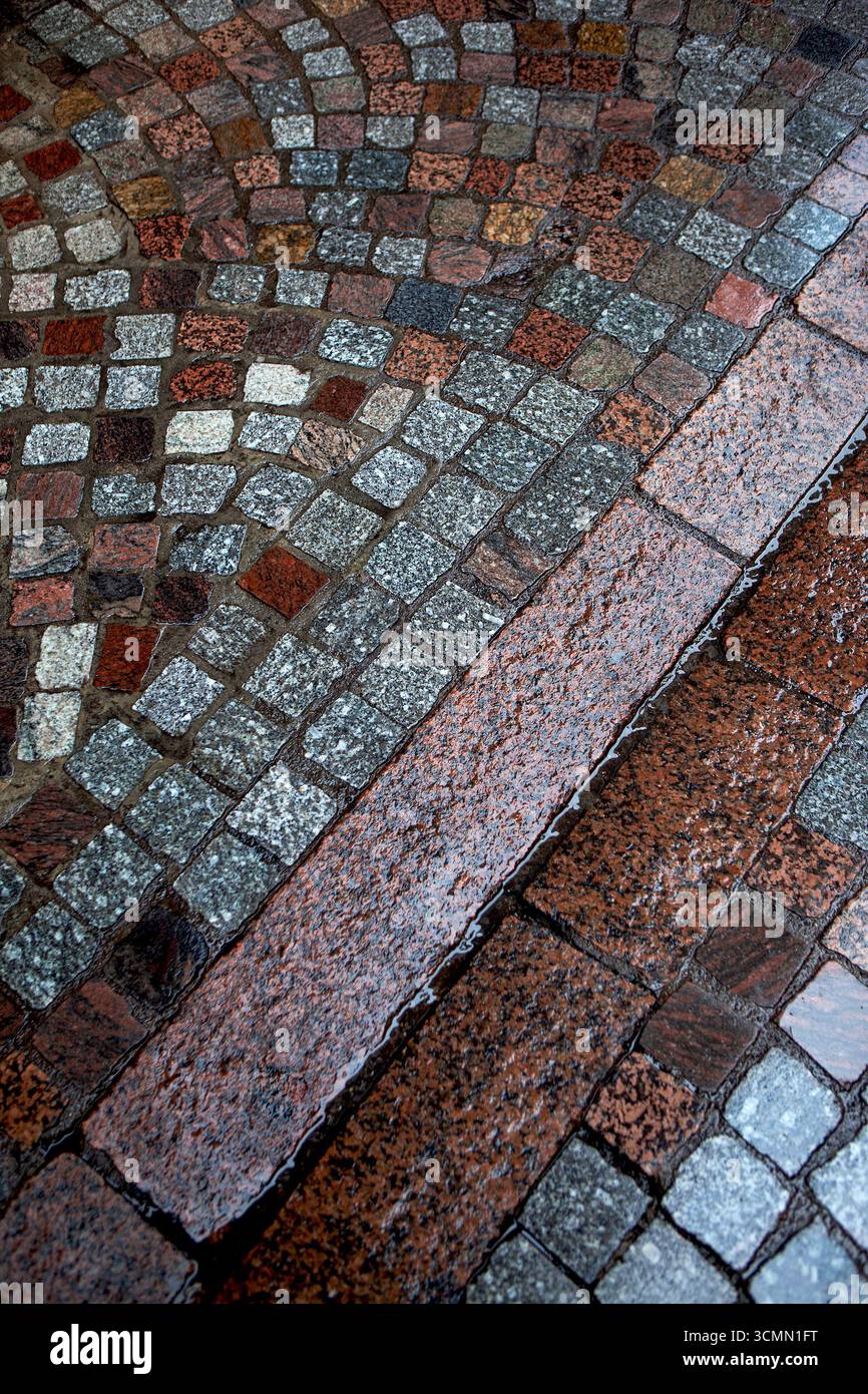 Primo piano di una strada acciottolata Foto Stock