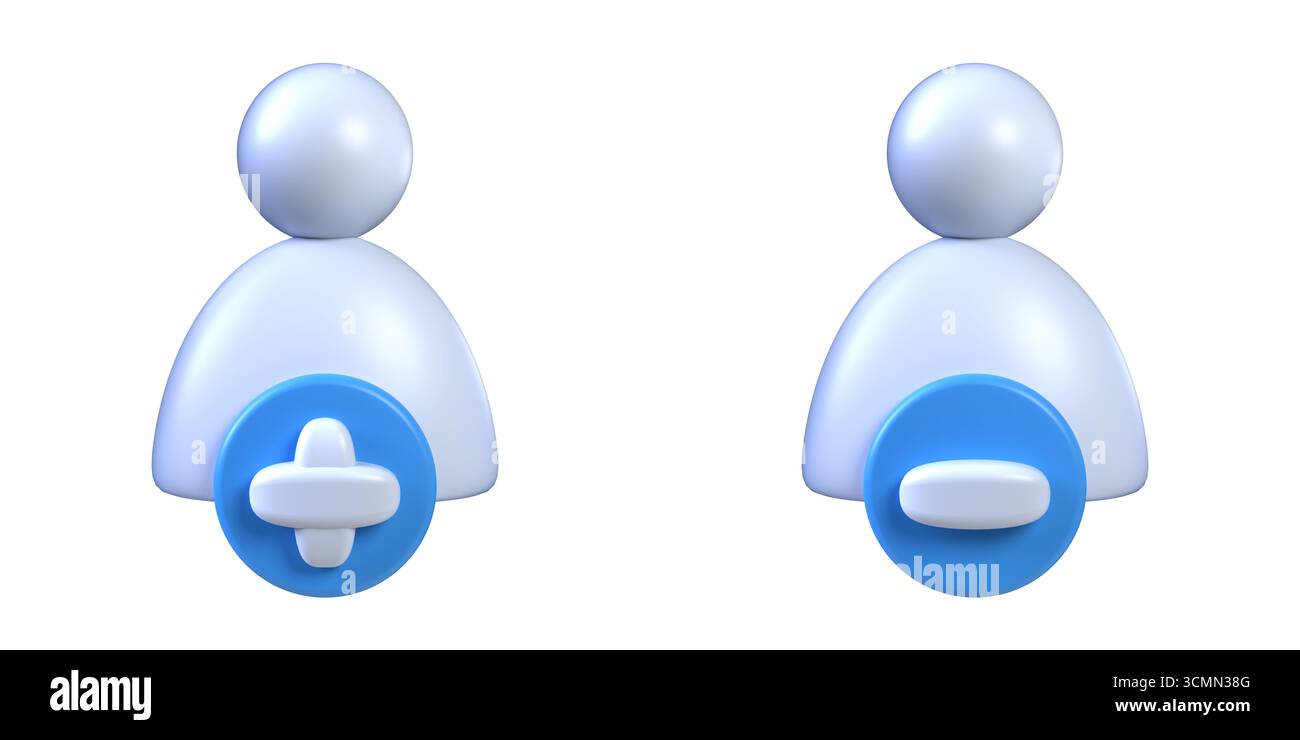 Set di icone utente Aggiungi e rimuovi illustrazione di rendering 3D concept isolata su sfondo bianco Foto Stock