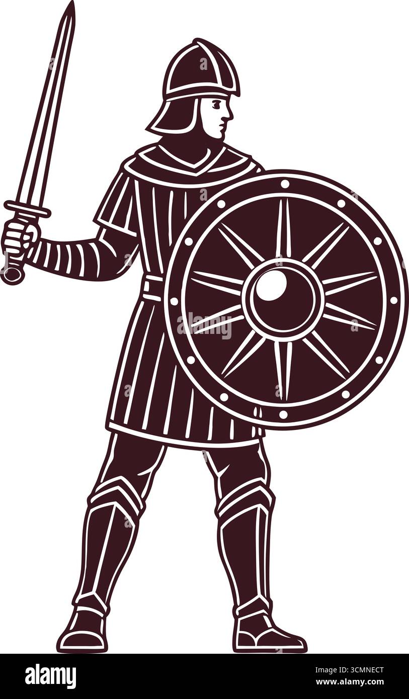 Silhouette da guerriero celtico con emblema rotondo Illustrazione Vettoriale Silhouette da guerriero celtico con emblema rotondo Illustrazione Vettoriale