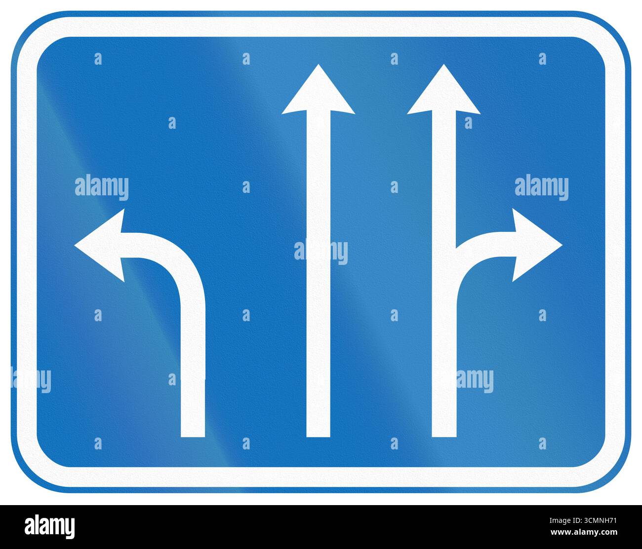 Segnale stradale per la Danimarca - indicazioni di corsia per la svolta. Foto Stock