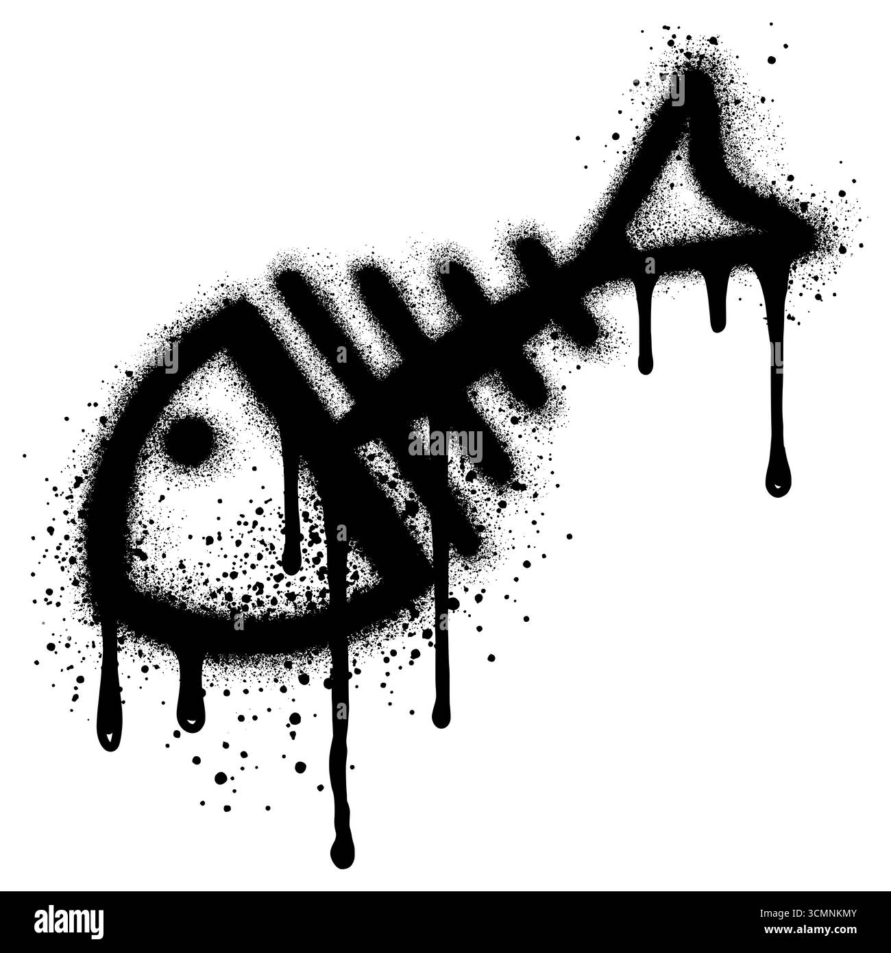 Fish Bone in stile graffiti con vernice spray nera. Illustrazione Vettoriale Fish Bone in stile graffiti con vernice spray nera. Illustrazione Vettoriale
