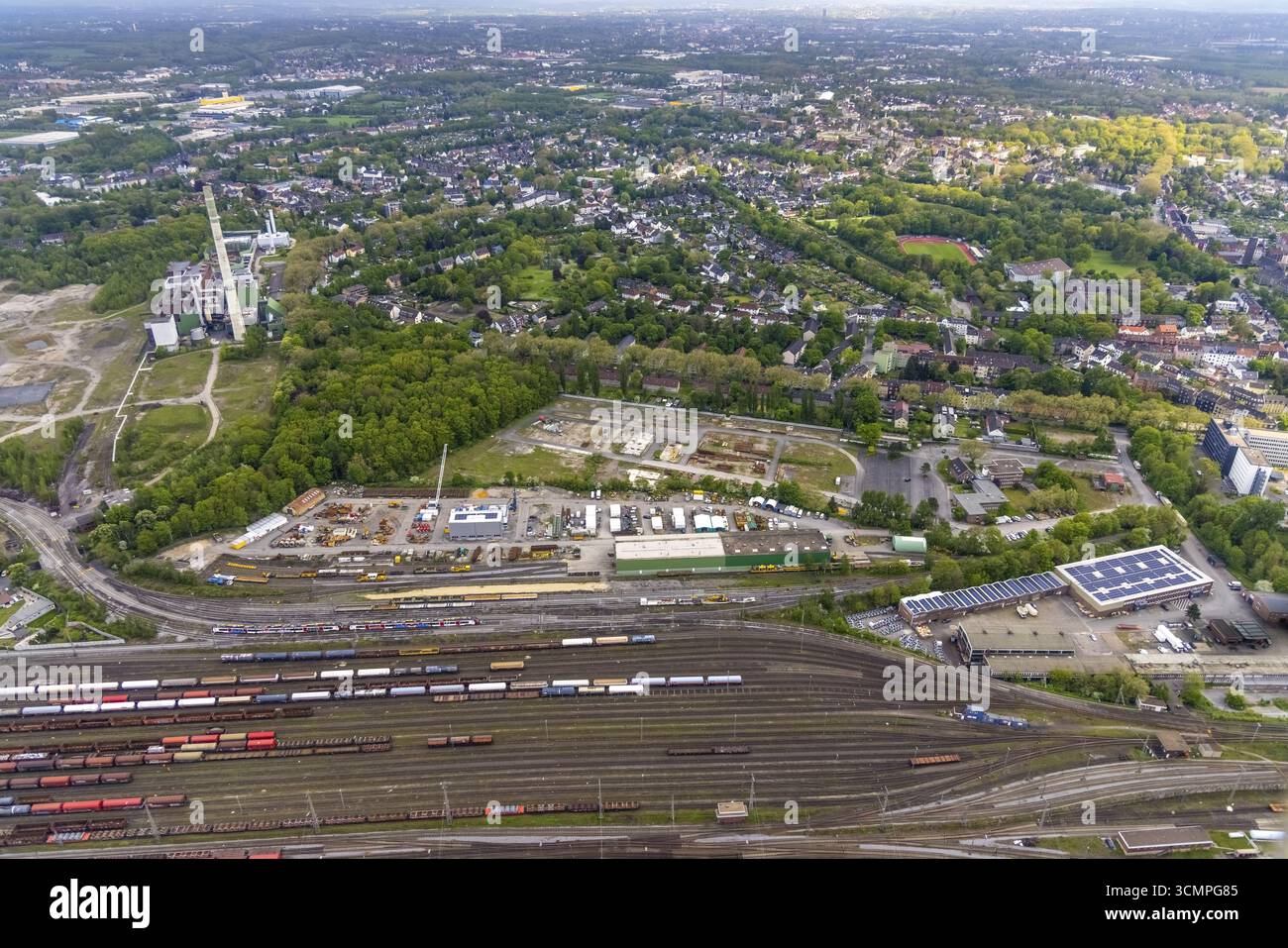 Foto aerea, filiale Eiffage Rail di Eiffage Infra-Bau se, Wanne-Sued, Herne, zona della Ruhr, Renania settentrionale-Vestfalia, Germania, binari ferroviari, DE, Europa, Foto Stock