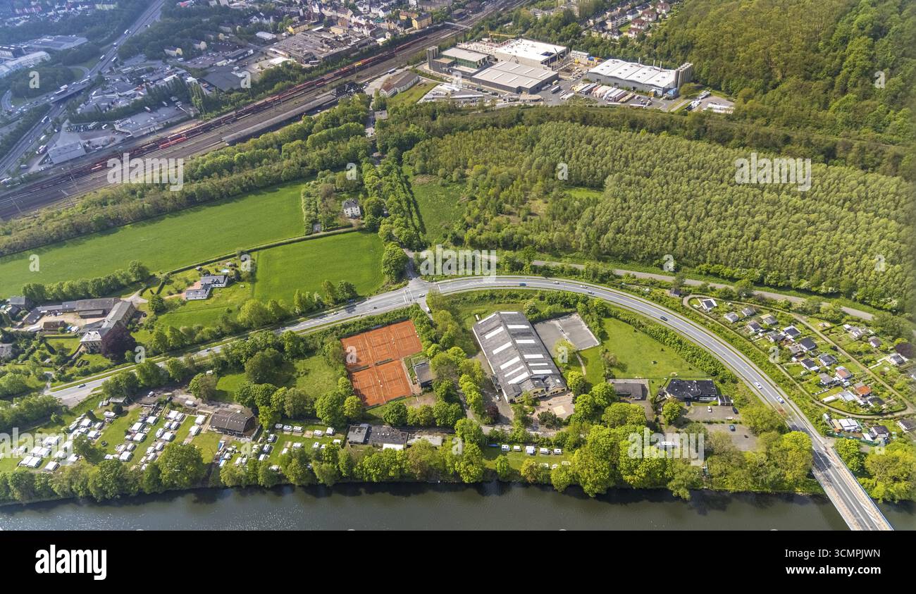 Vista aerea, campeggio Marine Jugend Iserlohn, camper Herdecke e Tennis-Event Centre Herdecke, Herdecke, zona della Ruhr, Renania settentrionale-Vestfalia, Foto Stock