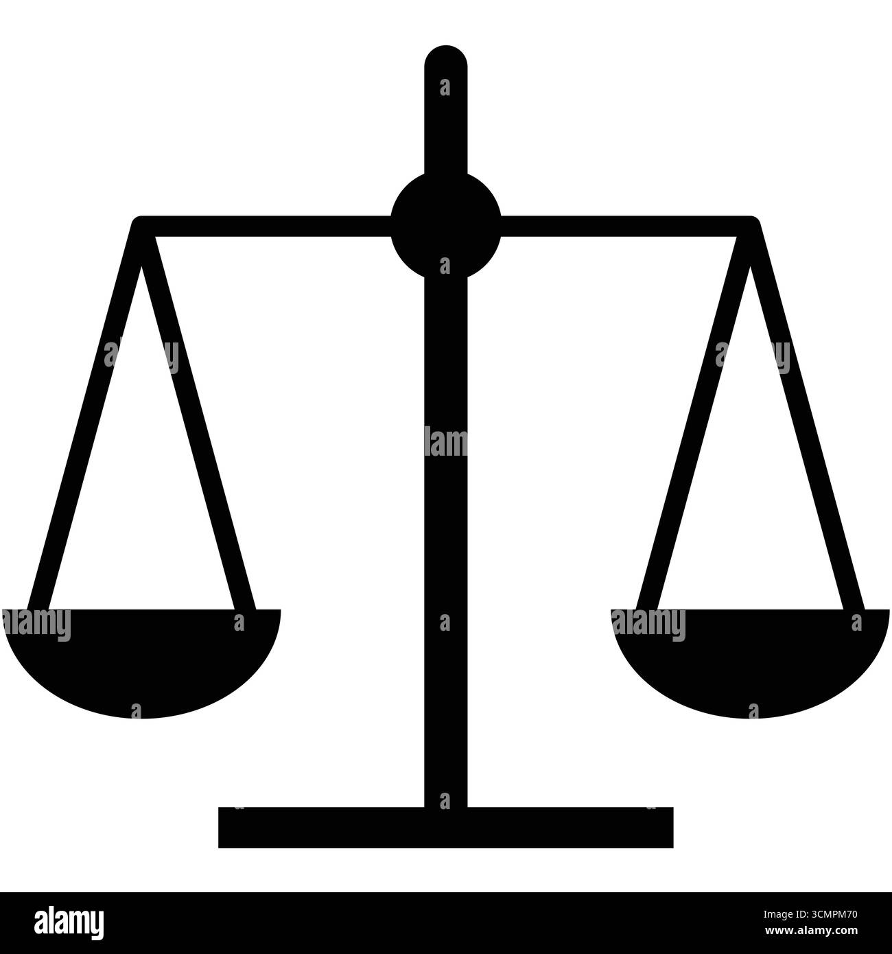 Bilance della giustizia, simbolo di illustrazione nera rappresenta equilibrio, equità e il sistema legale. Le bilance suggeriscono una valutazione imparziale. Illustrazione Vettoriale