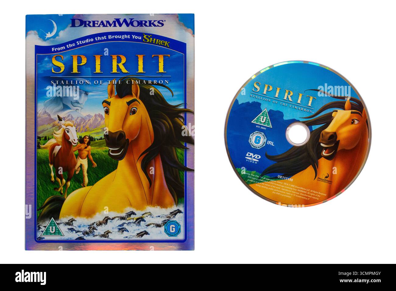 Scatola DVD Spirit con disco rimosso isolato su sfondo bianco Foto Stock