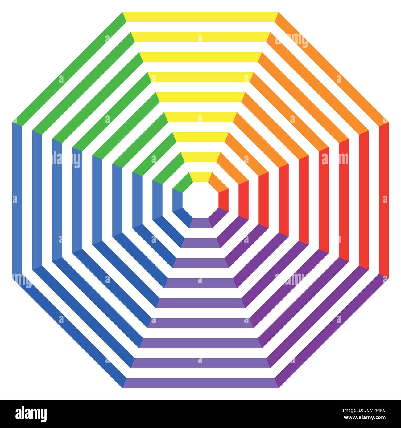 Illusione geometrica ottagono arcobaleno, serie di ottagoni annidati, affascinante design concentrico con colori vivaci. Illustrazione Vettoriale
