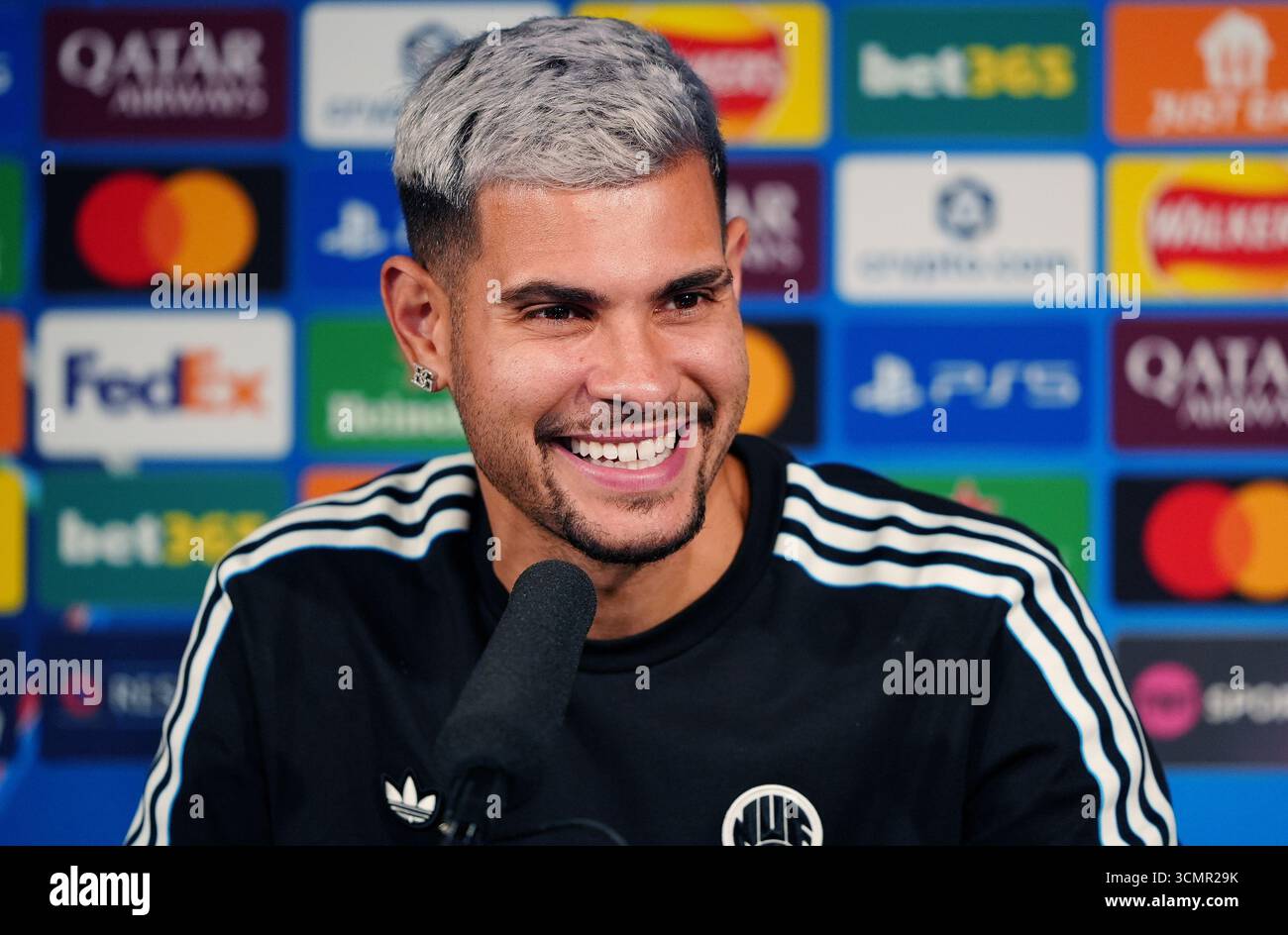 Bruno Guimaraes del Newcastle United durante una conferenza stampa al St James' Park di Newcastle upon Tyne. Data foto: Mercoledì 17 settembre 2025. Foto Stock