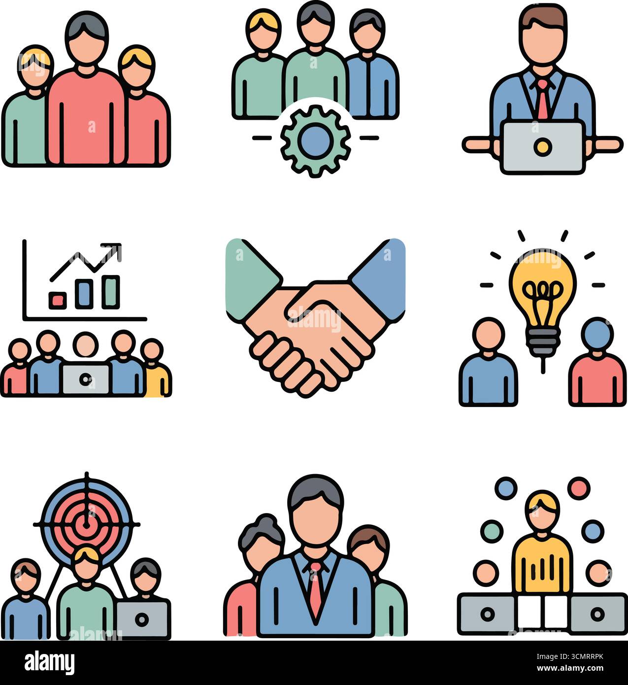 Illustrazioni delle icone del lavoro di squadra aziendale Illustrazione Vettoriale
