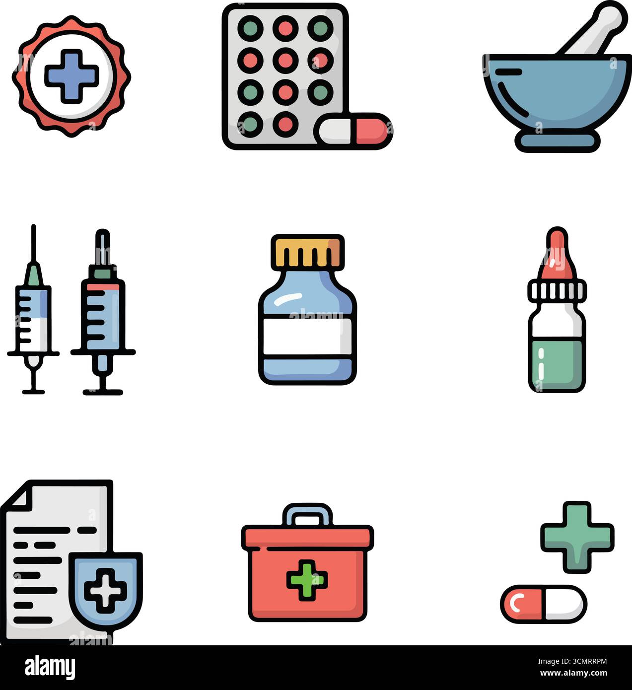 Illustrazioni del set di icone medico e farmacia Illustrazione Vettoriale