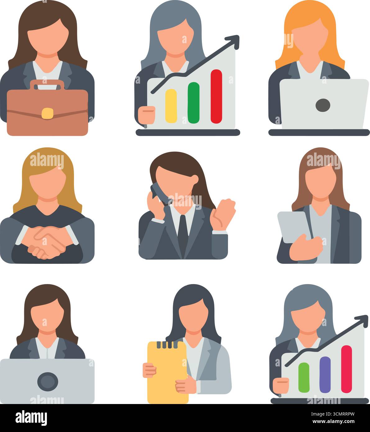 Personaggio da donna d'affari con illustrazioni a forma piatta Illustrazione Vettoriale