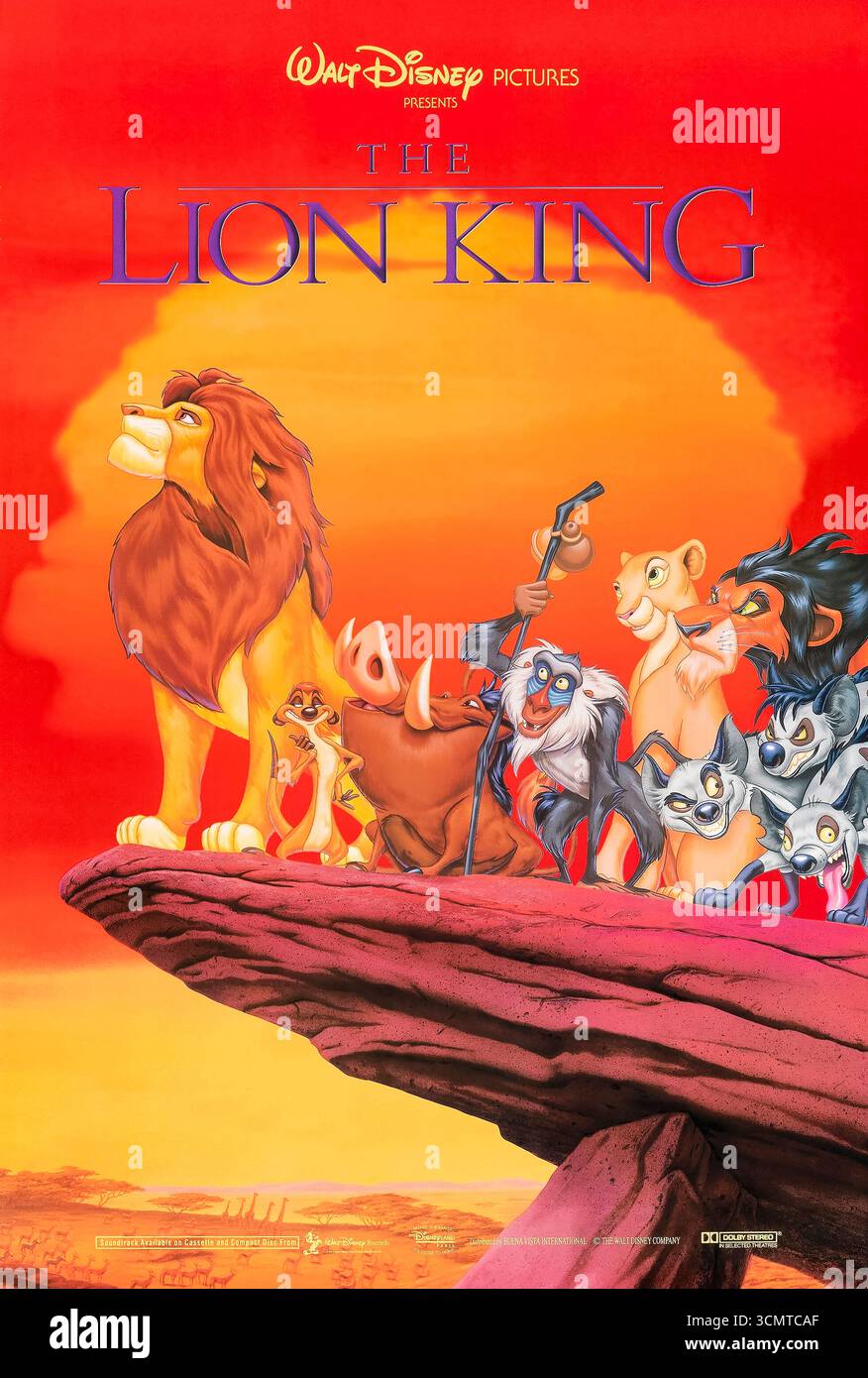 The Lion King (1994) diretto da Roger Allers e Rob Minkoff e interpretato da Matthew Broderick, Jeremy Irons e James Earl Jones. L'animata Sensation in tutto il mondo racconta la storia di Simba, un giovane leone che deve affrontare il tradimento, la perdita e il destino per reclamare il suo regno. Fotografia di un poster originale del 1994 US International a un foglio SOLO PER USO EDITORIALE. Crediti: BFA / Walt Disney Pictures Foto Stock