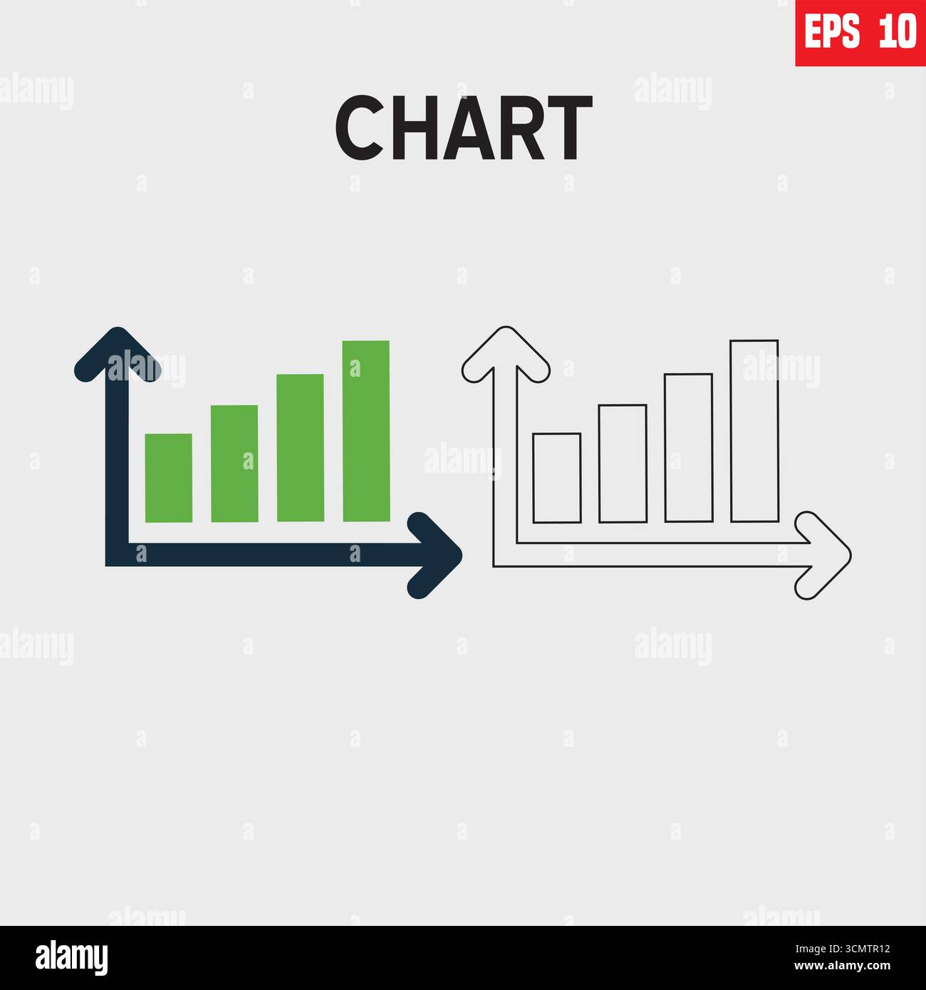 Insieme di grafici crescente. Icona della freccia di successo della crescita. Gruppo di icone grafico crescente. Icona del grafico di crescita. Grafico a barre crescente. Illustrazione vettoriale. Illustrazione Vettoriale
