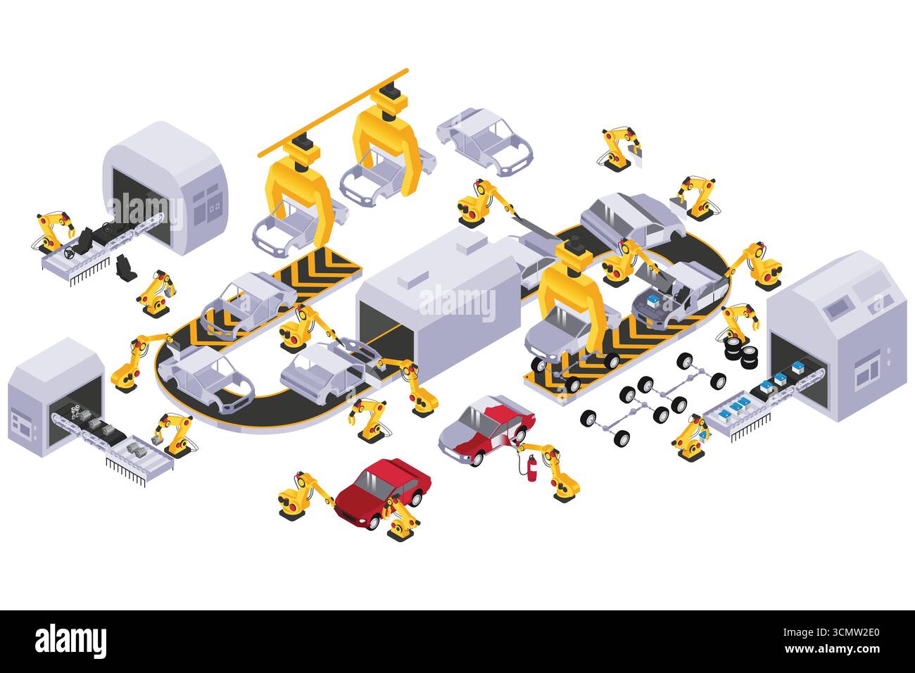 Un'illustrazione vettoriale di Isometric of Automobile Car Manufacturing Illustrazione Vettoriale