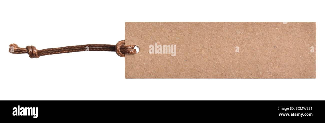 Crea etichette di carta con stringa isolata su sfondo bianco Foto Stock