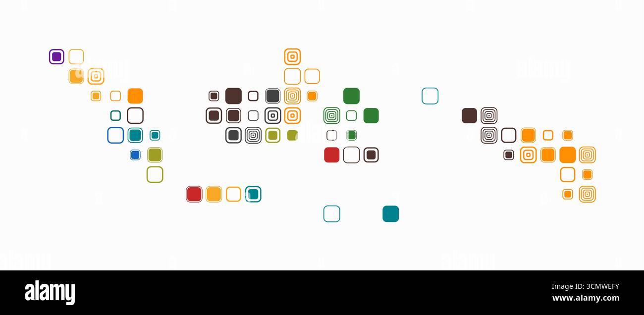 Indonesia, forma del paese costruito di celle colorate. Mappa in stile digitale dell'Indonesia su sfondo bianco. Blocchi quadrati arrotondati di grandi dimensioni. Illustrazione Vettoriale