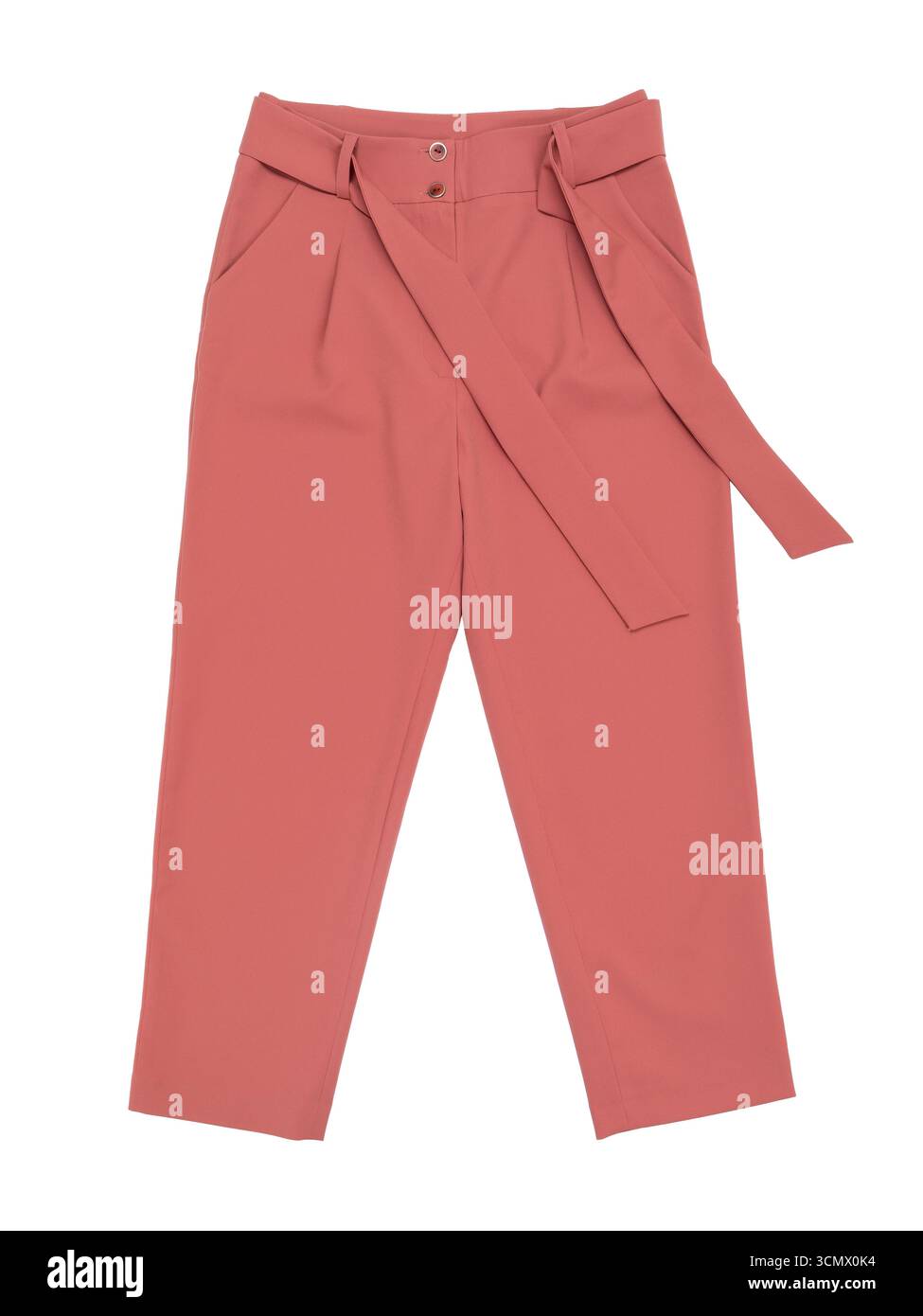 Una vista dall'alto dei pantaloni da donna color rame, isolati su sfondo bianco Foto Stock