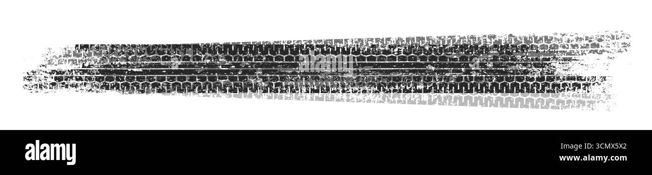 Sgrossare le tracce degli pneumatici con schizzi di fango, segni di frenata delle ruote sporche. Silhouette con battistrada per camion, auto o motociclette. Perfetto per fuoristrada Illustrazione Vettoriale