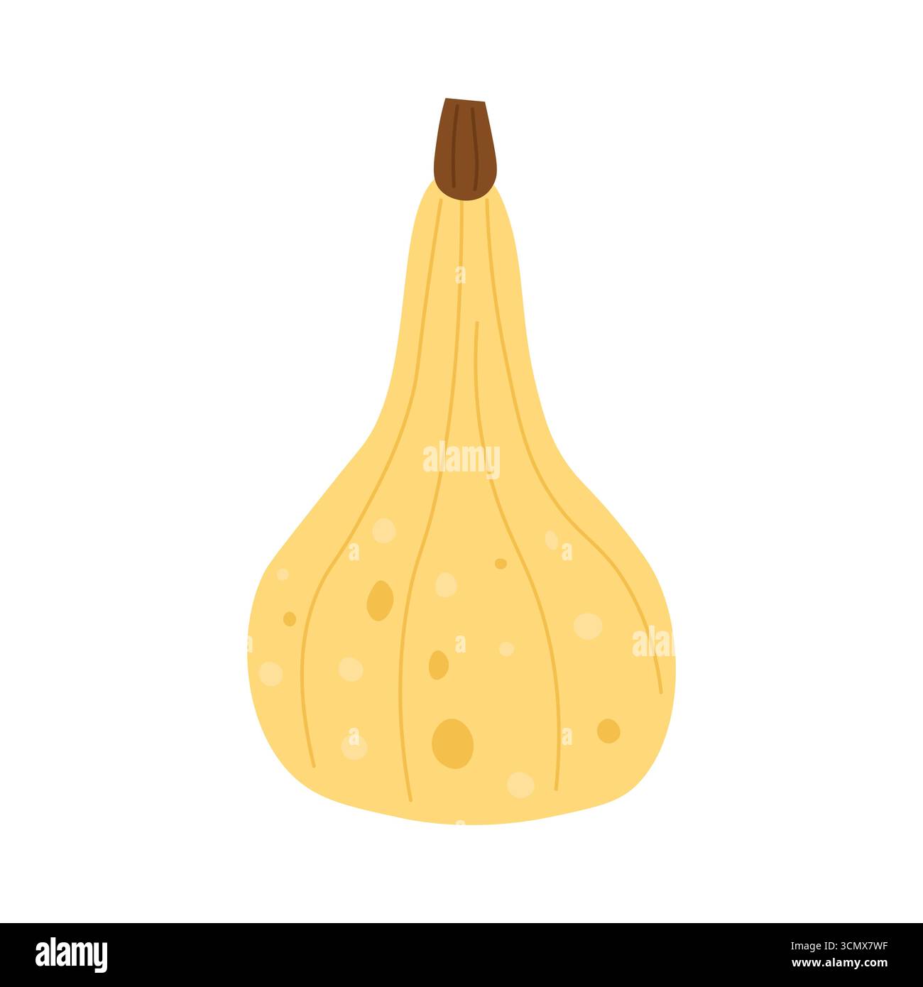 Zucca gialla con stelo isolato su sfondo bianco, illustrazione piatta di verdure Illustrazione Vettoriale