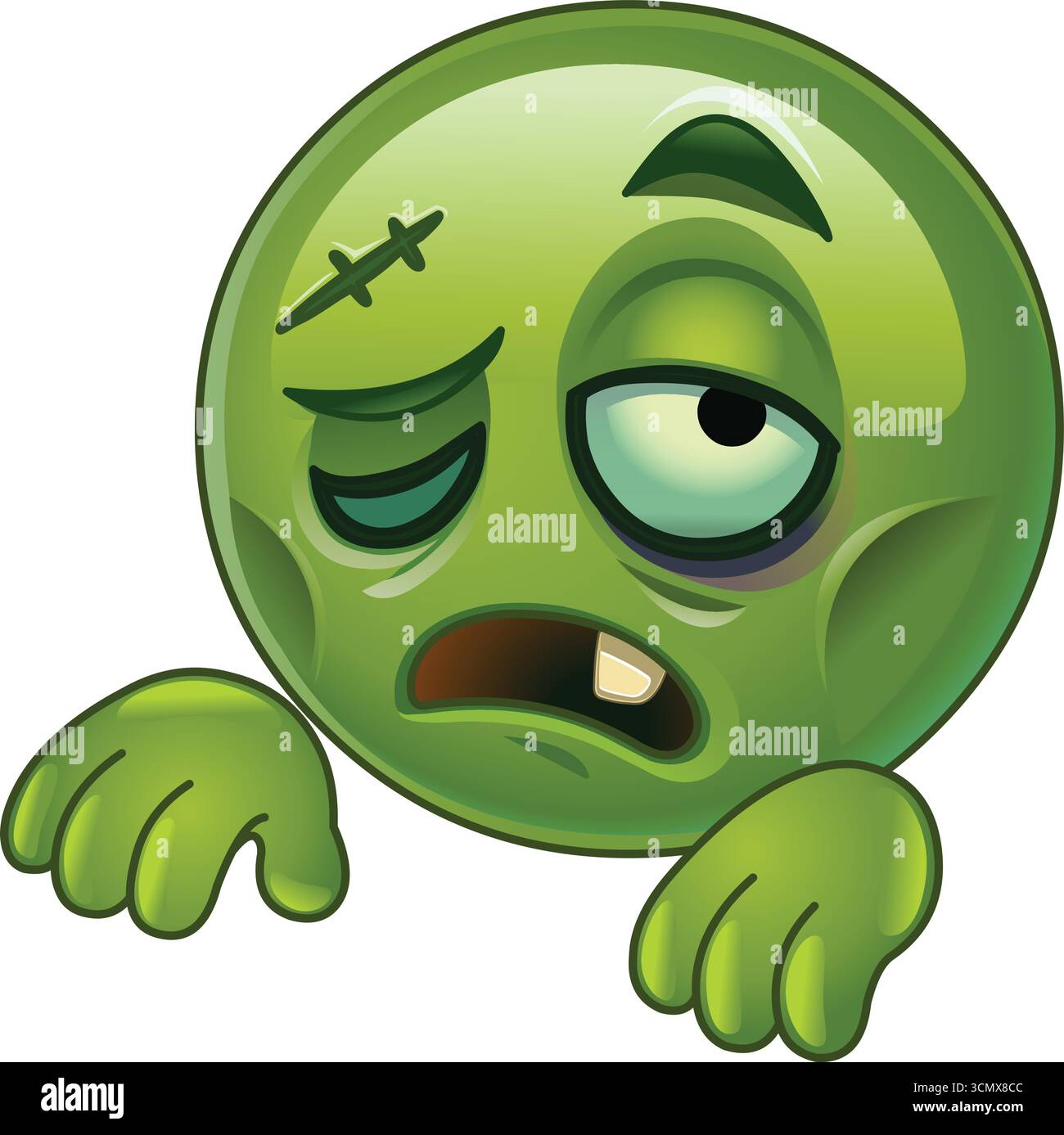 emoticon zombie con faccia verde spaventosa ed espressione inquietante Illustrazione Vettoriale