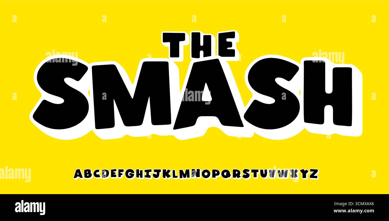 Divertente alfabeto dei fumetti, carattere cartoni animati ingombrante, tipografia dei dialoghi con bolle, adesivo con testo vocale, titolo di compleanno, design tipografico eccentrico Illustrazione Vettoriale