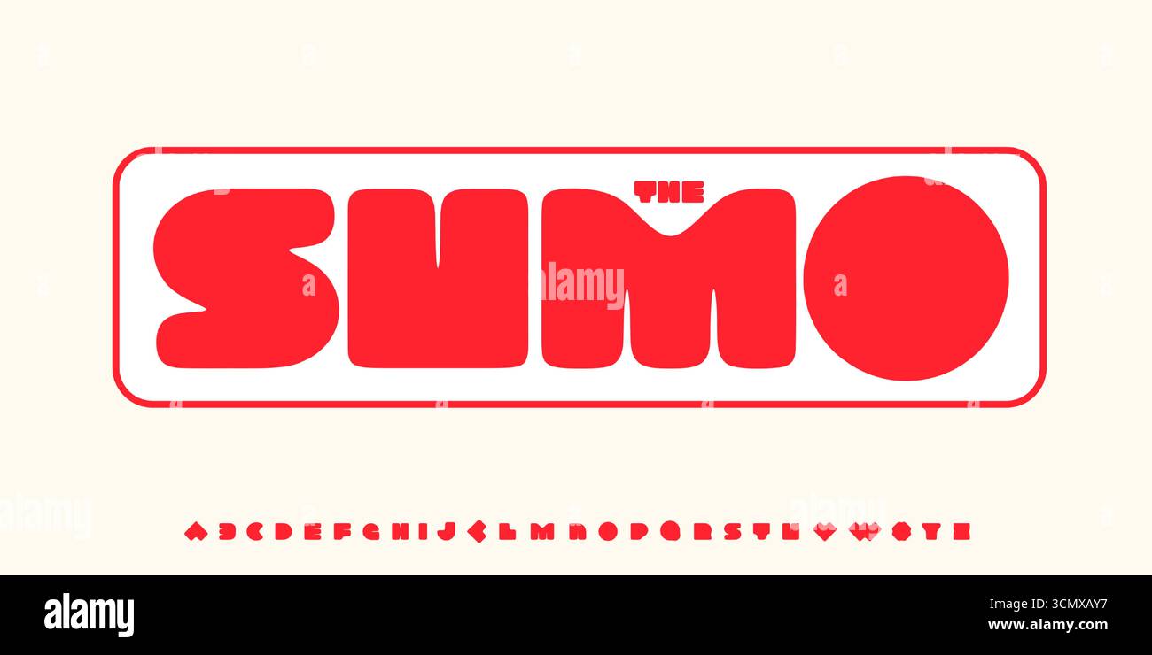 Alfabeto geometrico pesante, lettere arrotondate squadrate, font retro per logo estivo, titolo fumetti, tipografia divertente, vintage Illustrazione Vettoriale