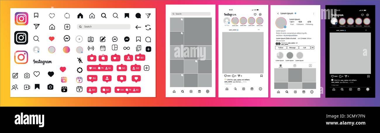 Instagram Mockup Social Media Template Modern Editable Post Story Layout Illustrazione Vettoriale