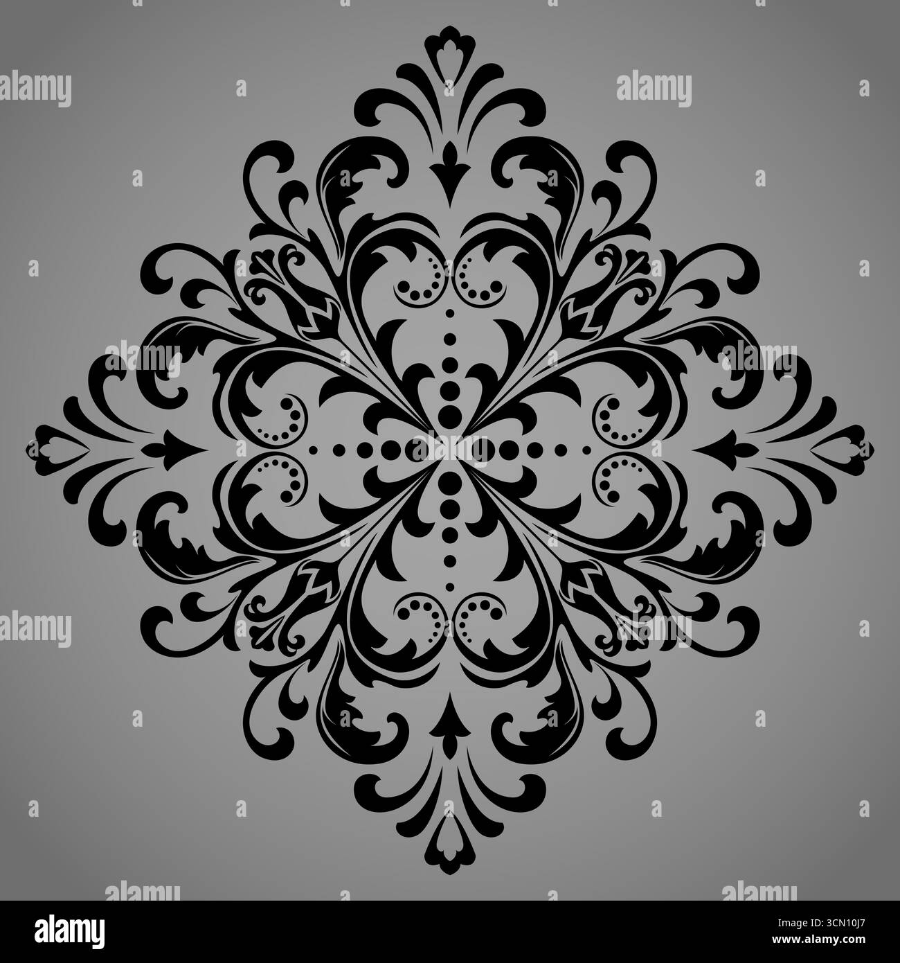 Decorazioni grafiche damascate. Elemento di design floreale. Motivo vettoriale nero Illustrazione Vettoriale