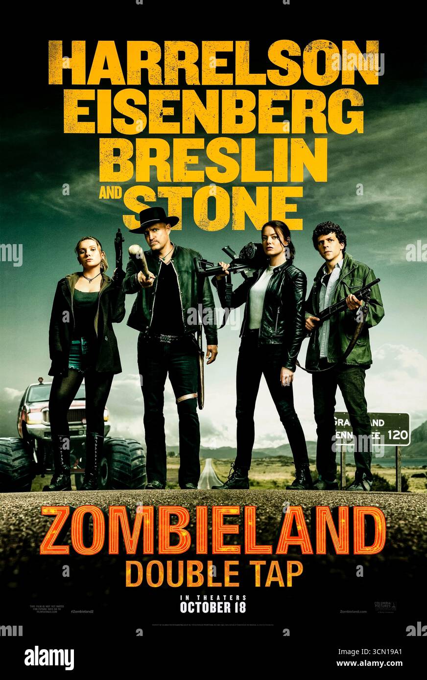 Zombieland: Double Tap (2019) diretto da Ruben Fleischer e interpretato da Jesse Eisenberg, Woody Harrelson ed Emma Stone. Un sequel horror comico in cui i sopravvissuti affrontano zombie evoluti e nuovi incontri umani in un'America caotica. Fotografia di un poster originale del 2019 DA UTILIZZARE ESCLUSIVAMENTE PER L'EDITORIALE. Crediti: BFA / Columbia Pictures Foto Stock