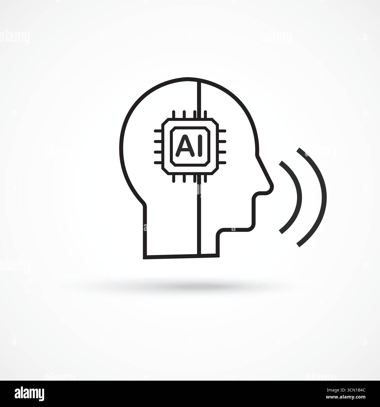 Icona Assistente vocale AI con linea continua su sfondo bianco per interazione virtuale e tecnologia Chatbot, illustrazione vettoriale Illustrazione Vettoriale