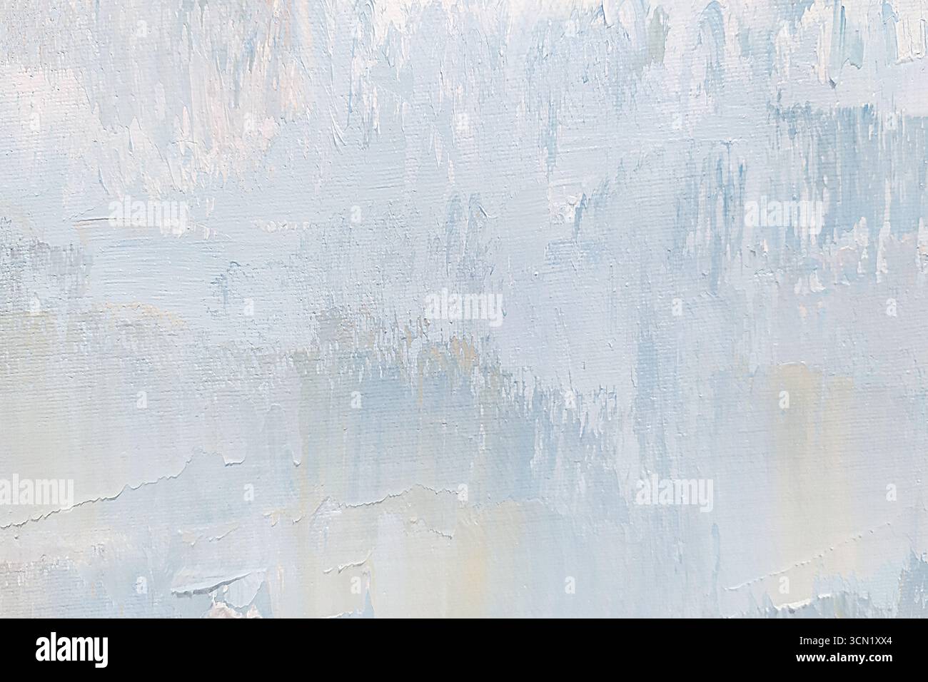 Pennellate di vernice a olio di colore blu pastello e giallastro su tela. Sfondo Art retro per i tuoi prodotti. Foto Stock