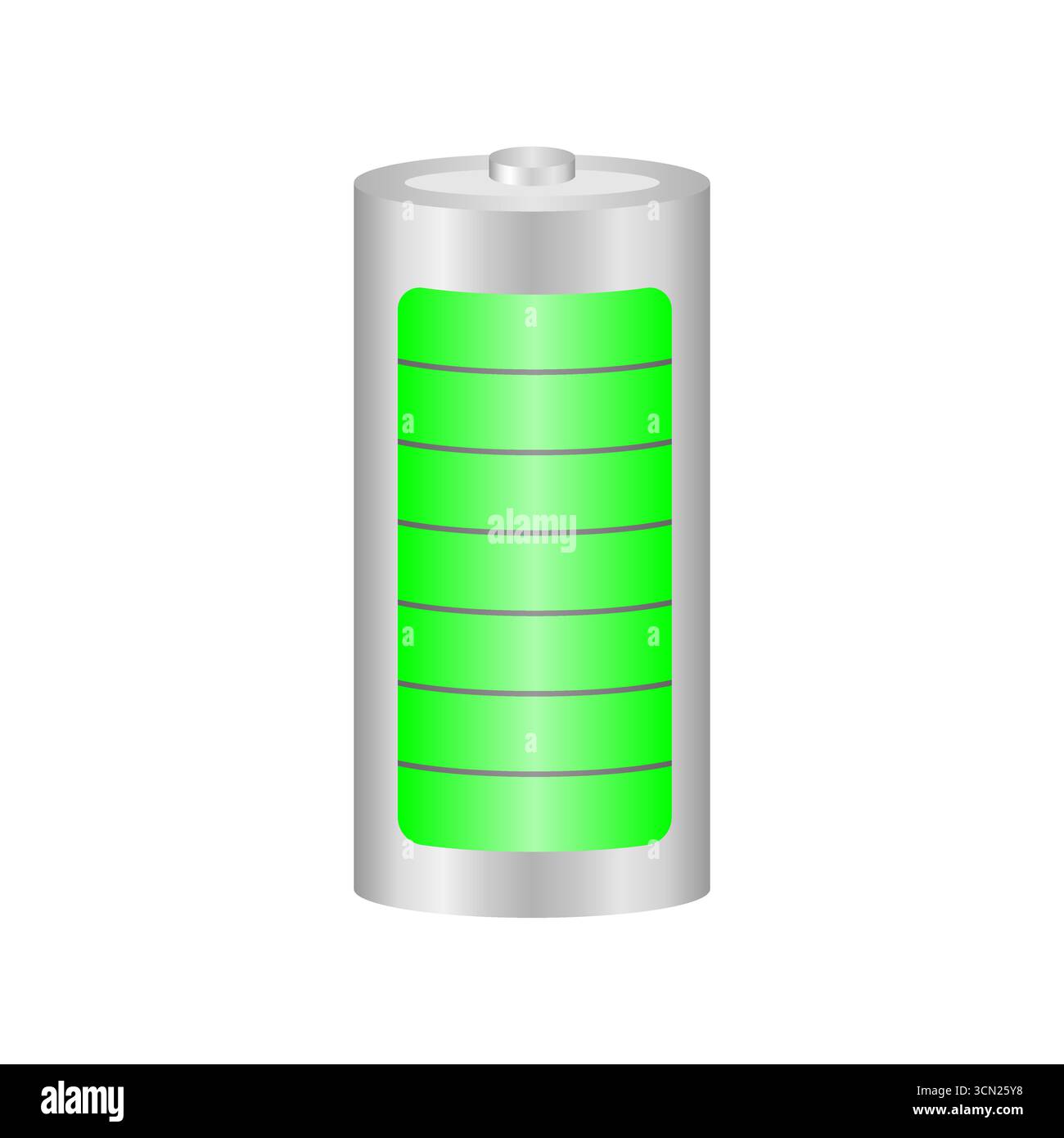 Batteria completamente carica. Alimentazione della batteria elettrica ricaricabile. Energia rinnovabile delle batterie. Illustrazione vettoriale. Illustrazione Vettoriale