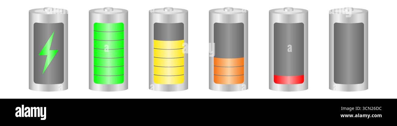 Impostazione del livello di carica della batteria per smartphone o auto elettrica. Alimentazione della batteria elettrica ricaricabile. Energia rinnovabile delle batterie. Illustrazione vettoriale. Illustrazione Vettoriale