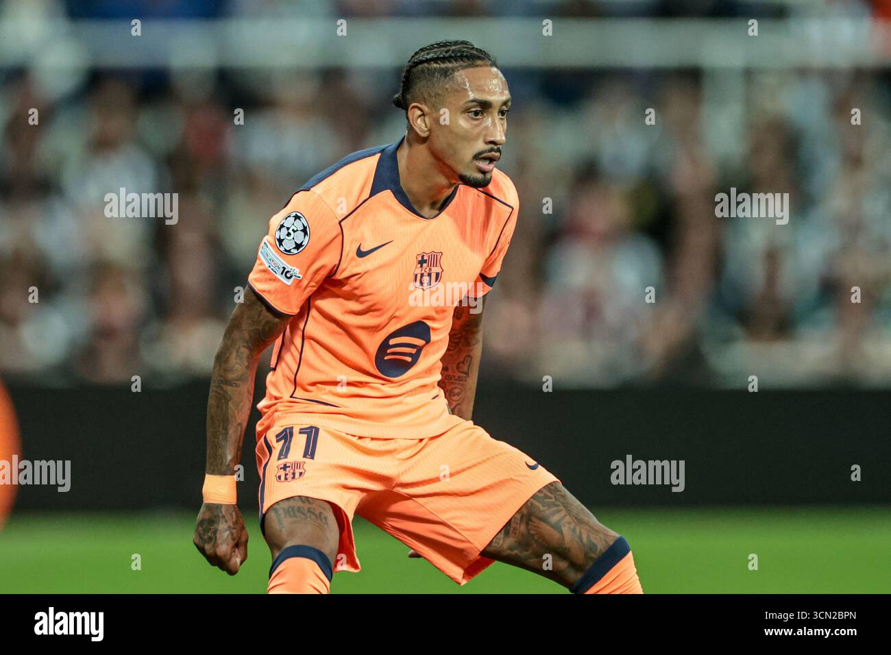 Raphinha di Barcellona durante la UEFA Champions League 2025/26 fase MD1 Newcastle United vs Barcellona al St James's Park, Newcastle, Regno Unito, 18 settembre 2025 (foto di Mark Cosgrove/News Images) Foto Stock