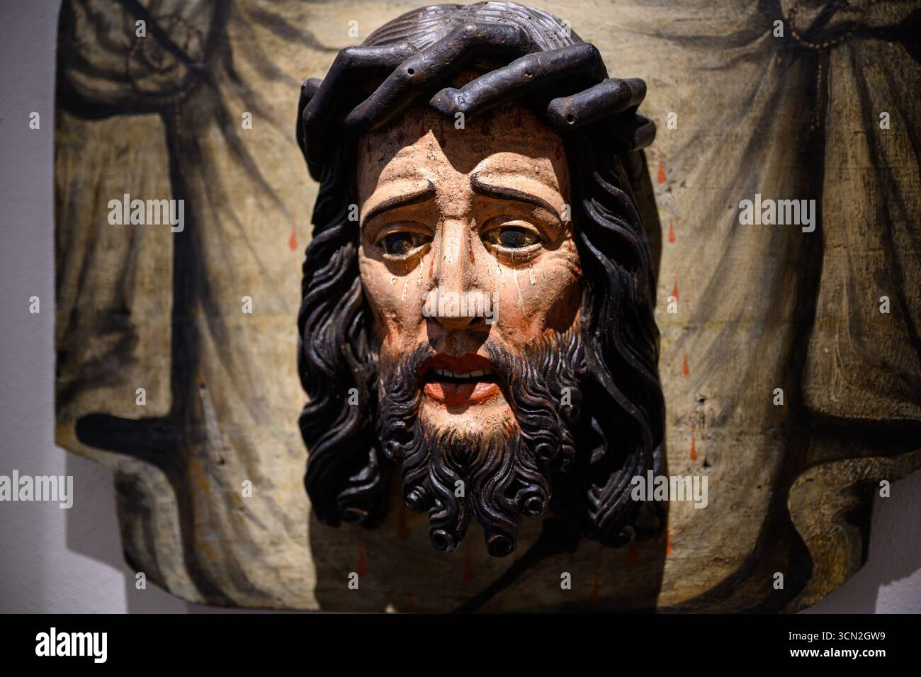 Testa di Cristo - Veraikon (ca. 1480, policromia e tavola sono più tardi) di un falegname sconosciuto, regione di Spiš, Slovacchia. Foto Stock
