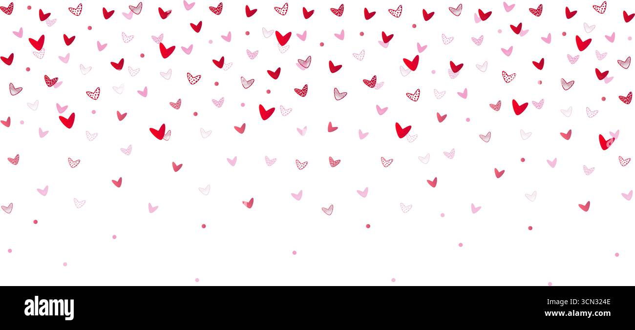 Fondo che cade nel cuore, coriandoli decorativi rossi e rosa con diverse ripieni. Motivo vettoriale singolo alla moda con atmosfera festosa. La parte inferiore p Illustrazione Vettoriale
