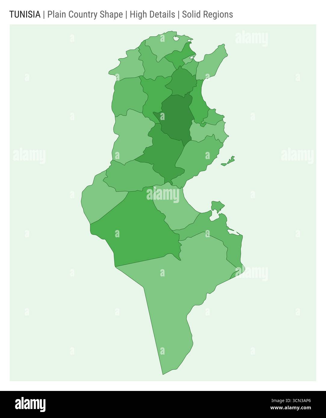Mappa della nazione della Tunisia. Dettagli alti. Stile regioni solide. Forma della Tunisia. Illustrazione vettoriale. Illustrazione Vettoriale