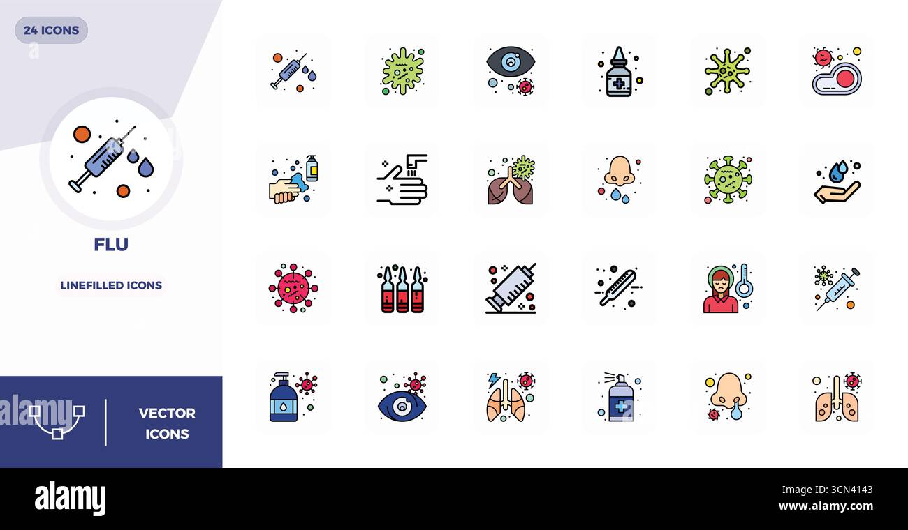 Raccolta avanzata di icone vettoriali perfette da 24 PIXEL ispirate all'influenza, realizzata in Lineal Filled Flat con ottimizzazione 128x128 per prestazioni visive superiori Illustrazione Vettoriale