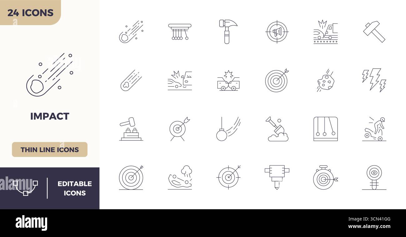 Collezione premium di 24 icone vettoriali Thin Outline per l'impatto, meticolosamente realizzate in 128 x 128 PIXEL con risoluzione perfetta per un impatto visivo superiore. Illustrazione Vettoriale