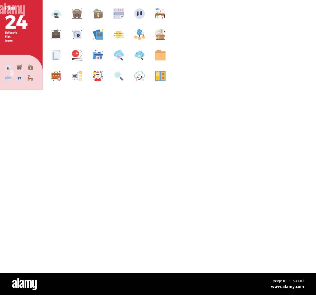 Raccolta avanzata di icone vettoriali perfette da 24 PIXEL ispirate ai file, realizzate in Flat Color con ottimizzazione 128x128 per prestazioni visive superiori Illustrazione Vettoriale