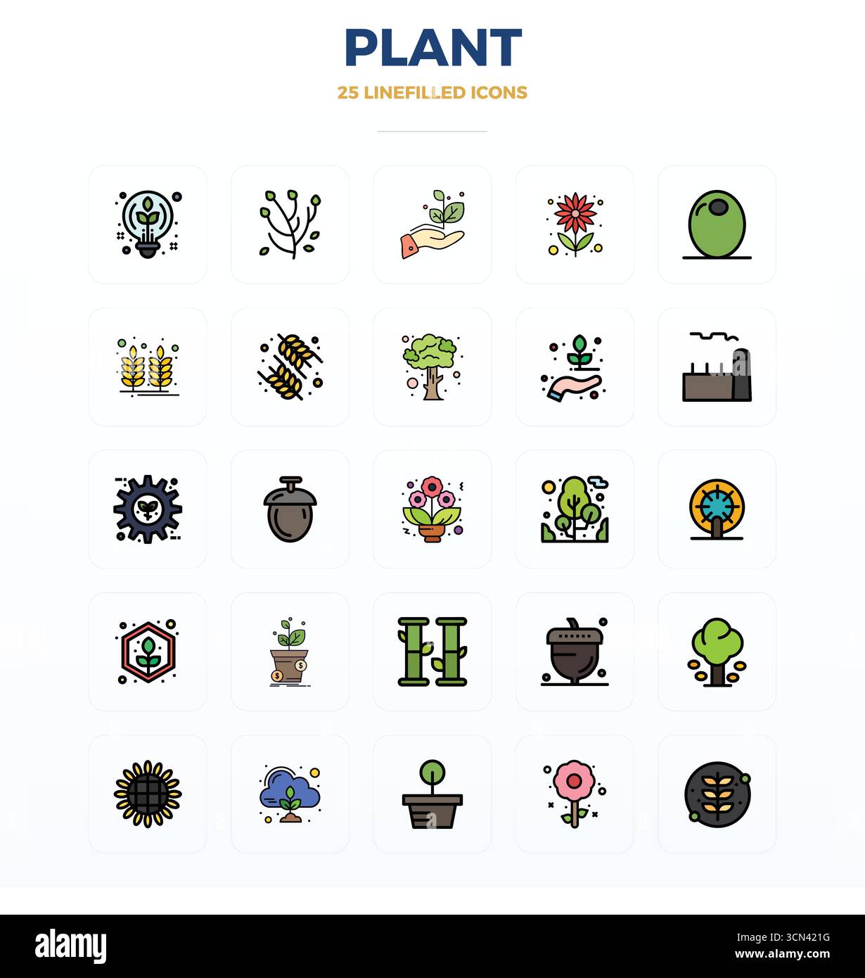 Questo set di 25 icone vettoriali piatte cattura i temi degli impianti con una qualità perfetta di 128 x 128 PIXEL, perfetta per applicazioni tecnologiche e aziendali. Illustrazione Vettoriale